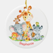 Pink Watercolor Niedlich Safari Jungle Tiere Keramik Ornament (Hinten)