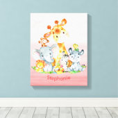 Pink Watercolor Niedlich Safari Jungle Tiere Leinwanddruck (Insitu (Holzboden))