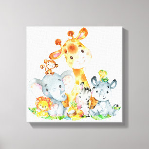 Pink Watercolor Niedlich Safari Jungle Tiere Leinwanddruck