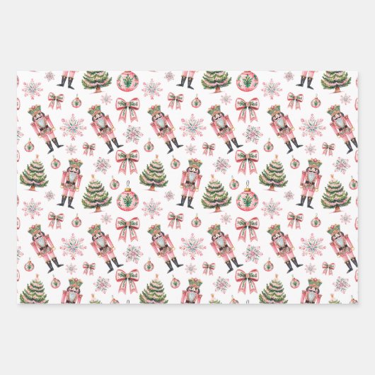 Pink Watercolor Nutcracker Weihnachten Geschenkpapier Set (Vorderseite 3)
