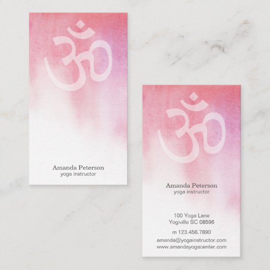 Pink Watercolor Om Yoga Instructor Visitenkarte (Vorne/Hinten)
