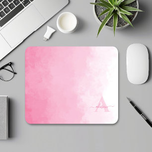 Pink Watercolor Ombre Feminine Monogram Mousepad