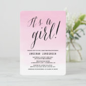 Pink Watercolor Ombre Kinderdusche Einladung (Stehend Vorderseite)