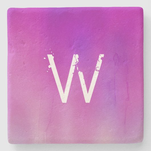 Pink Watercolor Ombre Monogram Steinuntersetzer (Vorderseite)