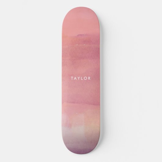 Pink Watercolor Ombre Name Skateboard (Vorderseite)