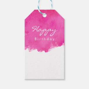 Pink Watercolor Paint Spritzer Happy Birthday Geschenkanhänger