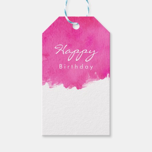 Pink Watercolor Paint Spritzer Happy Birthday Geschenkanhänger (Vorderseite)