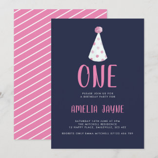 Pink Watercolor Party zum ersten Geburtstag Einladung