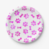 Pink Watercolor Paw Prints Birthday Pappteller (Vorderseite)