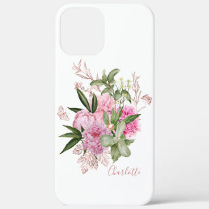 Pink Watercolor Peongs Rose Gold Butterfly Name Case-Mate iPhone Hülle