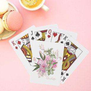 Pink Watercolor Peongs Rose Gold Butterfly Name Spielkarten
