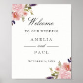 Pink Watercolor Peonies Begrüßungszeichen Poster (Vorne)