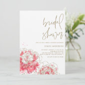 Pink Watercolor Peonies Bridal Dusche Einladung (Stehend Vorderseite)