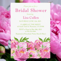 Pink Watercolor Peonies Bridal Dusche Einladung