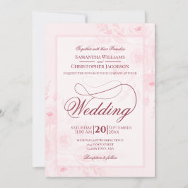 Pink Watercolor Peonies Fancy Script Wedding Einladung