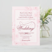 Pink Watercolor Peonies Fancy Script Wedding Einladung (Stehend Vorderseite)