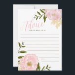 Pink Watercolor Peonies Ratschläge für die Bride C Hinweiskarte<br><div class="desc">Elegante und feminine "Ratschläge für die Braut"-Karte mit Aquarellbildern von Peonies,  Blätter,  Babyatmen und Blattakzenten. Diese Karte ist Teil einer Brautparty-Sammlung.</div>