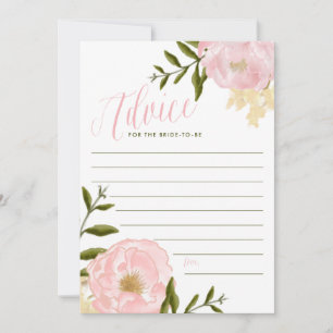 Pink Watercolor Peonies Ratschläge für die Bride C Hinweiskarte