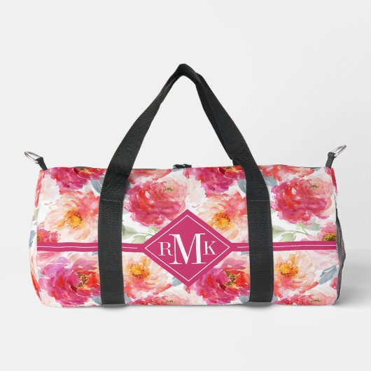 Pink Watercolor Peony Blume Pattern Duffle Bag (Vorderseite)