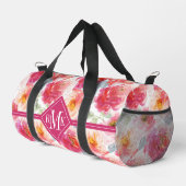 Pink Watercolor Peony Blume Pattern Duffle Bag (Rechte Ecke)