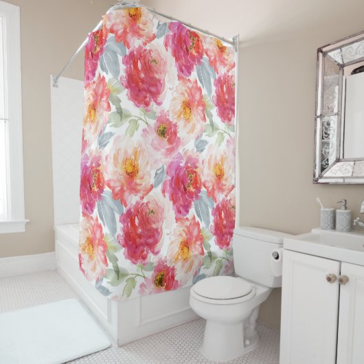 Pink Watercolor Peony Blume Pattern Duschvorhang (Beispiel)