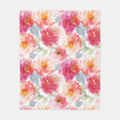 Pink Watercolor Peony Blume Pattern Fleecedecke (Vorderseite)