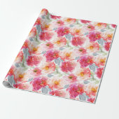 Pink Watercolor Peony Blume Pattern Geschenkpapier (Ungerollt)