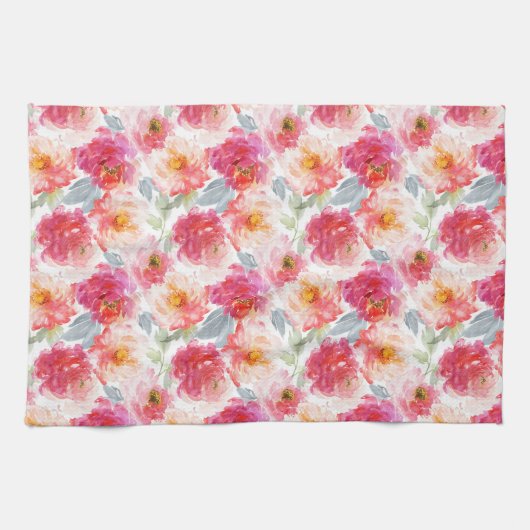Pink Watercolor Peony Blume Pattern Geschirrtuch (Horizontal)