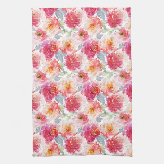 Pink Watercolor Peony Blume Pattern Geschirrtuch (Vertikal)