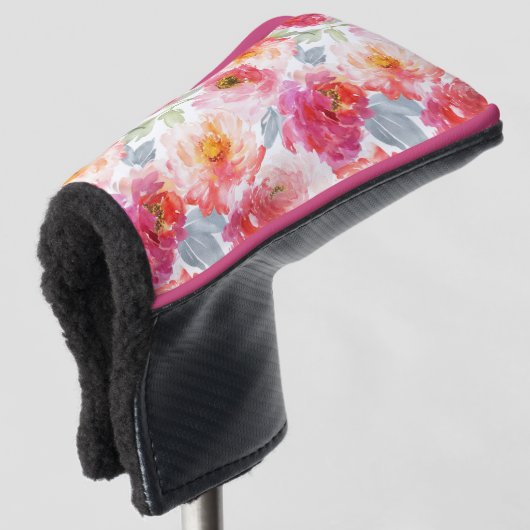 Pink Watercolor Peony Blume Pattern Golf Headcover (3/4 Vorderseite)