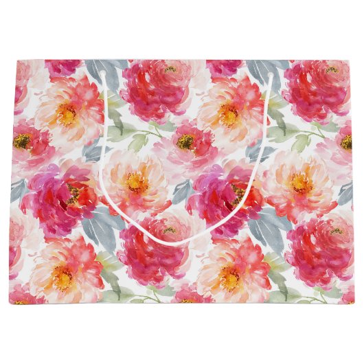 Pink Watercolor Peony Blume Pattern Große Geschenktüte (Vorderseite)