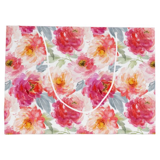 Pink Watercolor Peony Blume Pattern Große Geschenktüte (Rückseite)