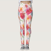 Pink Watercolor Peony Blume Pattern Leggings (Vorderseite)