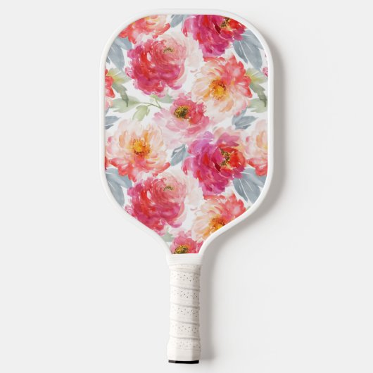 Pink Watercolor Peony Blume Pattern Pickleball Schläger (Rückseite)