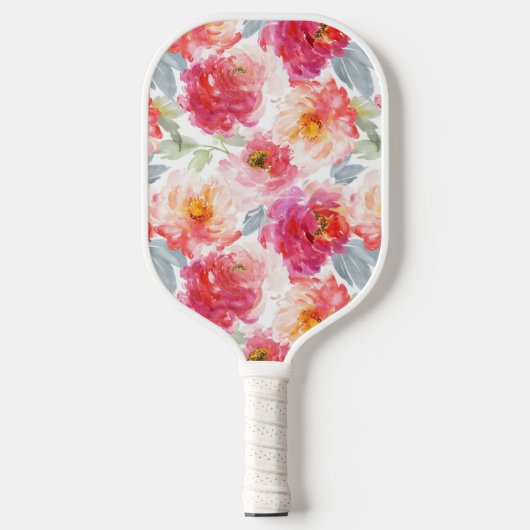 Pink Watercolor Peony Blume Pattern Pickleball Schläger (Vorderseite)