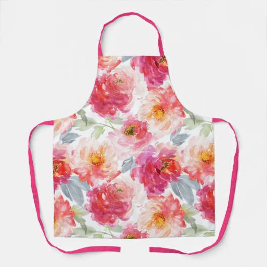 Pink Watercolor Peony Blume Pattern Schürze (Vorderseite)