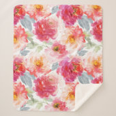 Pink Watercolor Peony Blume Pattern Sherpadecke (Vorderseite)