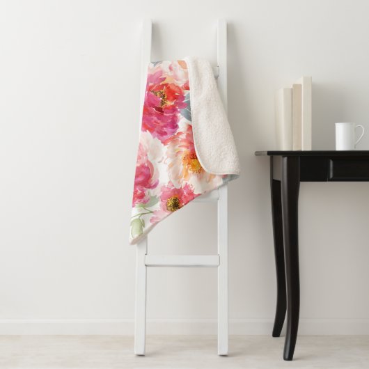 Pink Watercolor Peony Blume Pattern Sherpadecke (Beispiel)