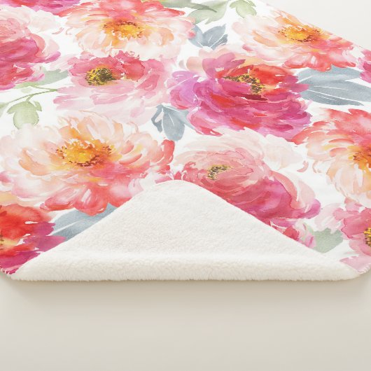 Pink Watercolor Peony Blume Pattern Sherpadecke (3/4)
