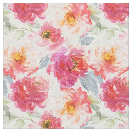 Pink Watercolor Peony Blume Pattern Stoff (Nahaufnahme)