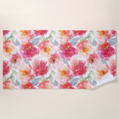Pink Watercolor Peony Blume Pattern Strandtuch (Vorderseite)