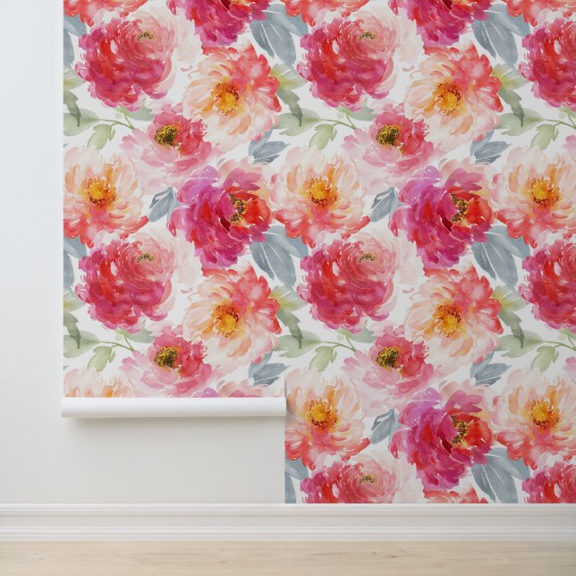 Pink Watercolor Peony Blume Pattern Tapete (Anwendung)