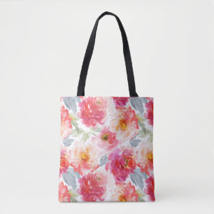 Pink Watercolor Peony Blume Pattern Tasche