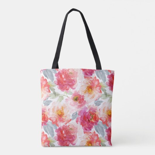 Pink Watercolor Peony Blume Pattern Tasche (Rückseite)