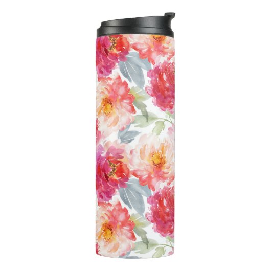 Pink Watercolor Peony Blume Pattern Thermosbecher (Nach links gedreht)