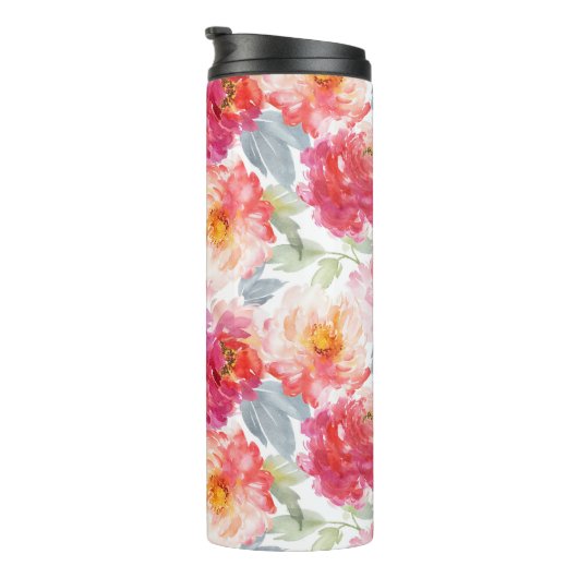 Pink Watercolor Peony Blume Pattern Thermosbecher (Nach rechts gedreht)