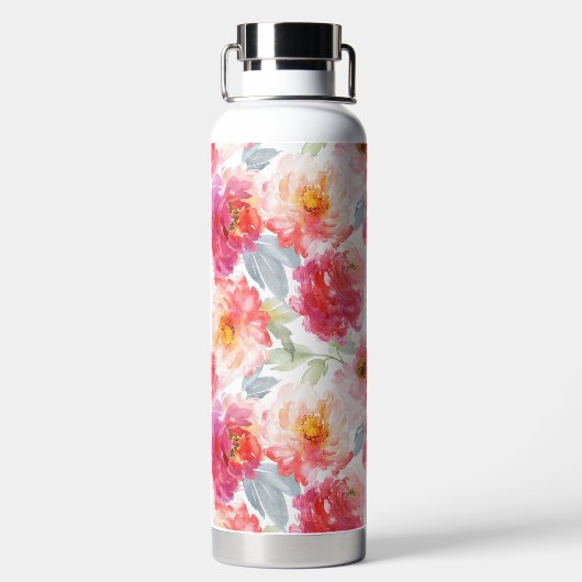 Pink Watercolor Peony Blume Pattern Trinkflasche (Rückseite)
