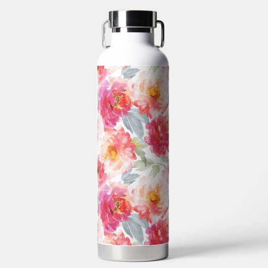Pink Watercolor Peony Blume Pattern Trinkflasche (Vorderseite)