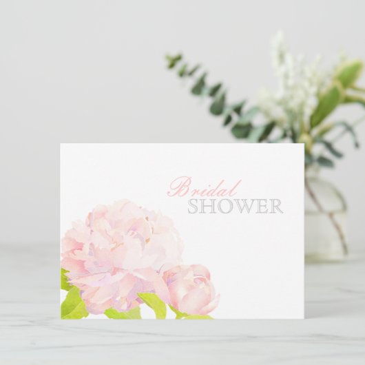 Pink Watercolor Peony Brautparty Einladung (Stehend Vorderseite)