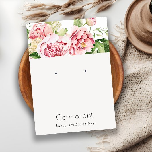 Pink Watercolor Peony Floral Stuck Earring Display Visitenkarte